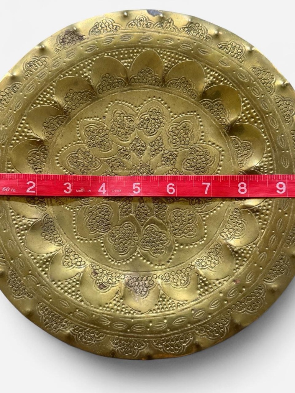 Gold Brass Decorative Serving Tray with Floral Etching